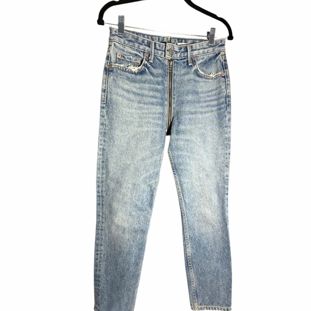 Revolve GRLFRND MARISSA Full Zip Around Blue Denim Straight Leg Jeans Sz 26